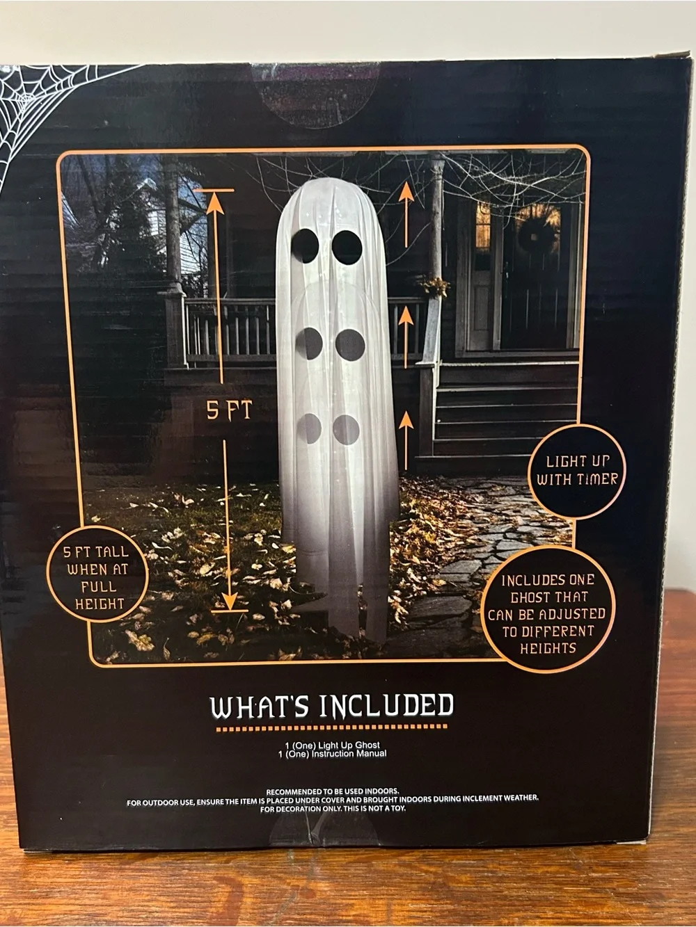 Light-Up Ghost Halloween Decor 5ft Tall LED Spooky Standing Prop w/ Timer NIB